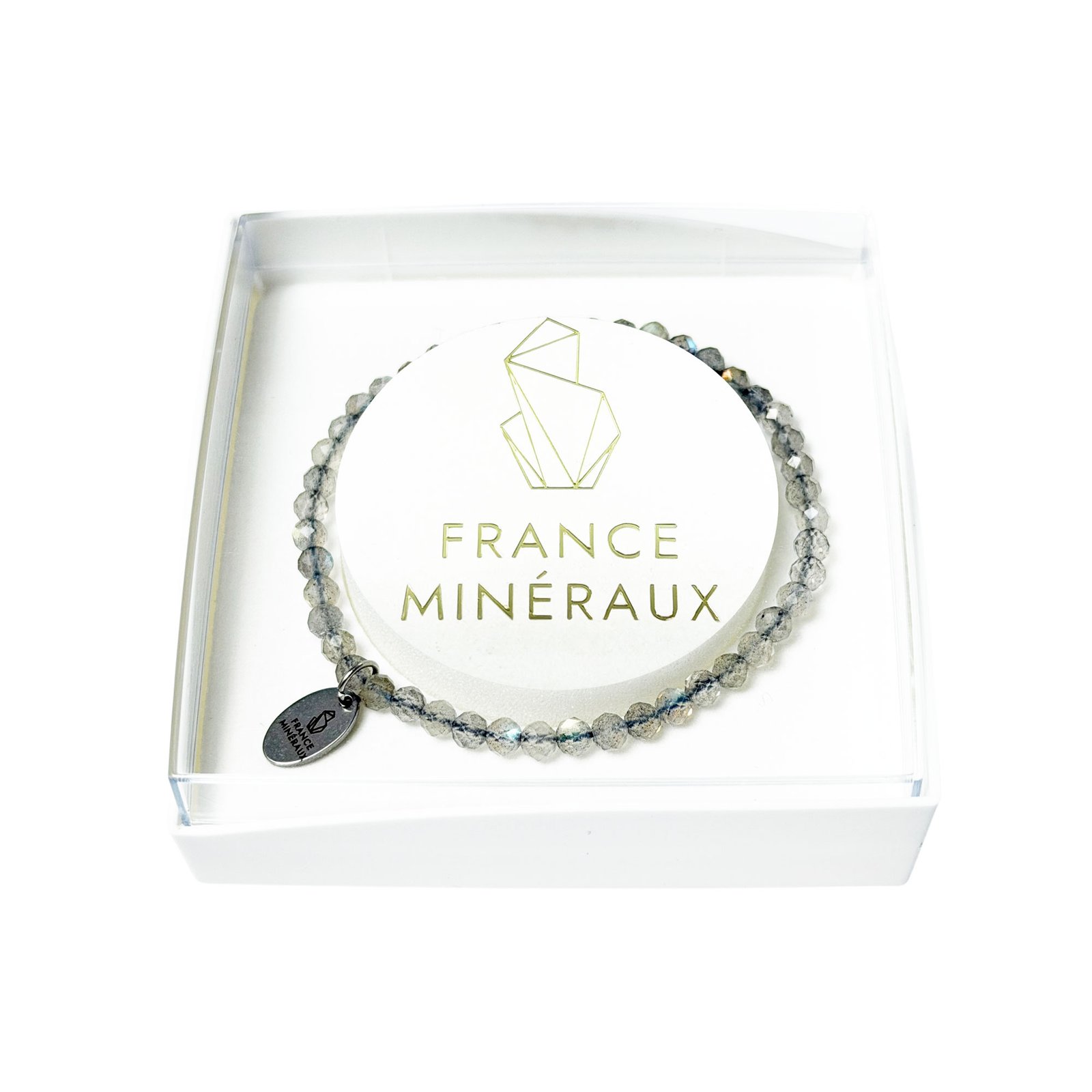 A bracelet of faceted labradorite beads with blue flash