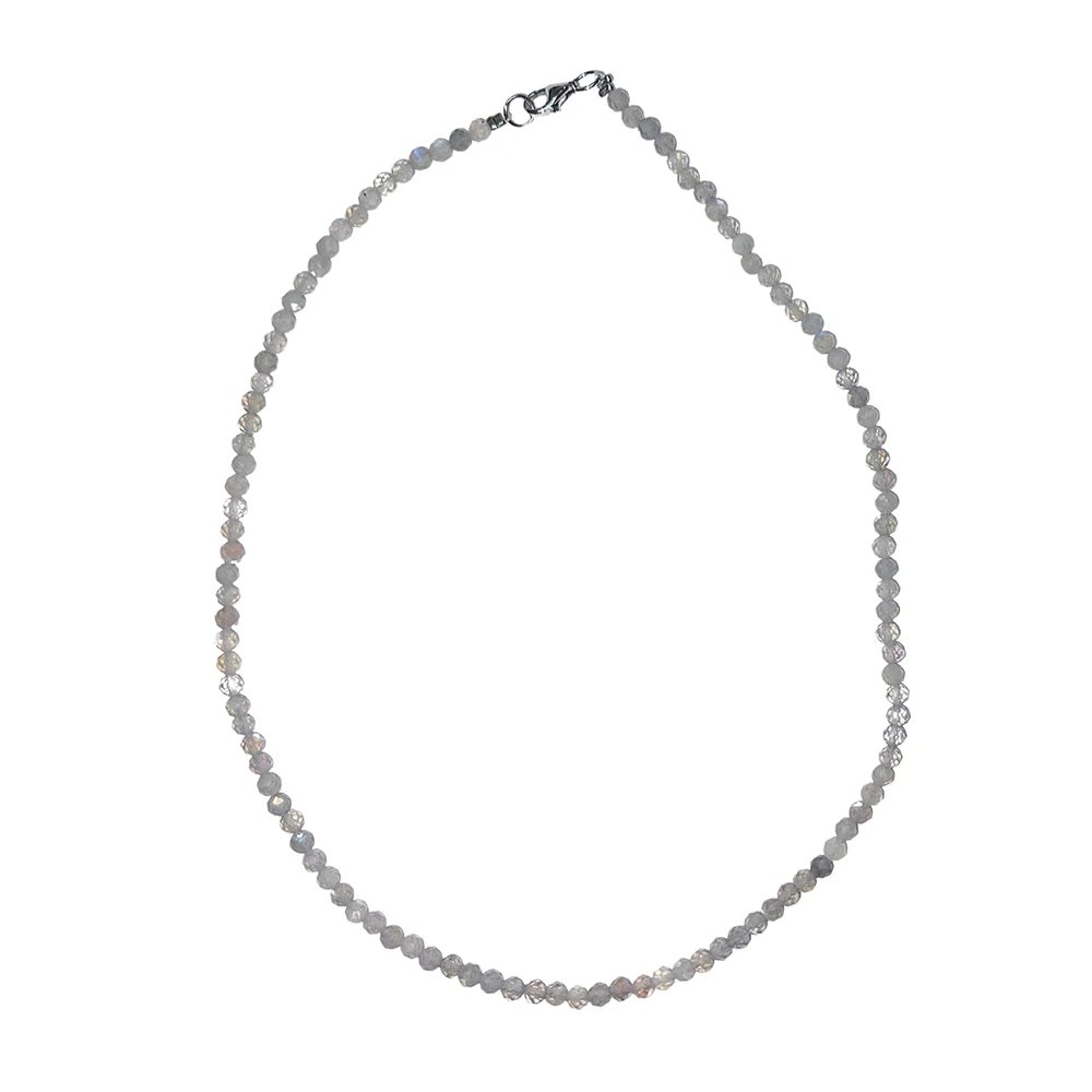 A necklace of faceted labradorite beads