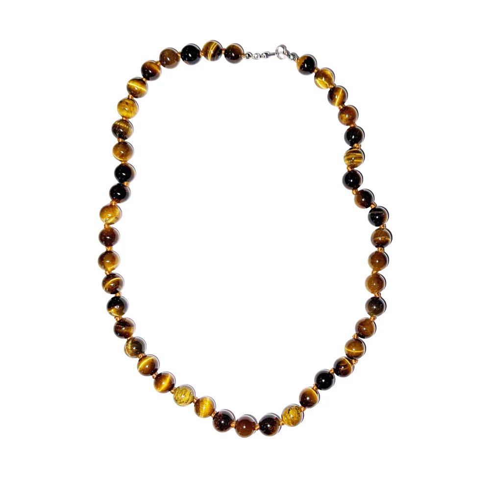 A knotted necklace of round golden tiger's eye beads