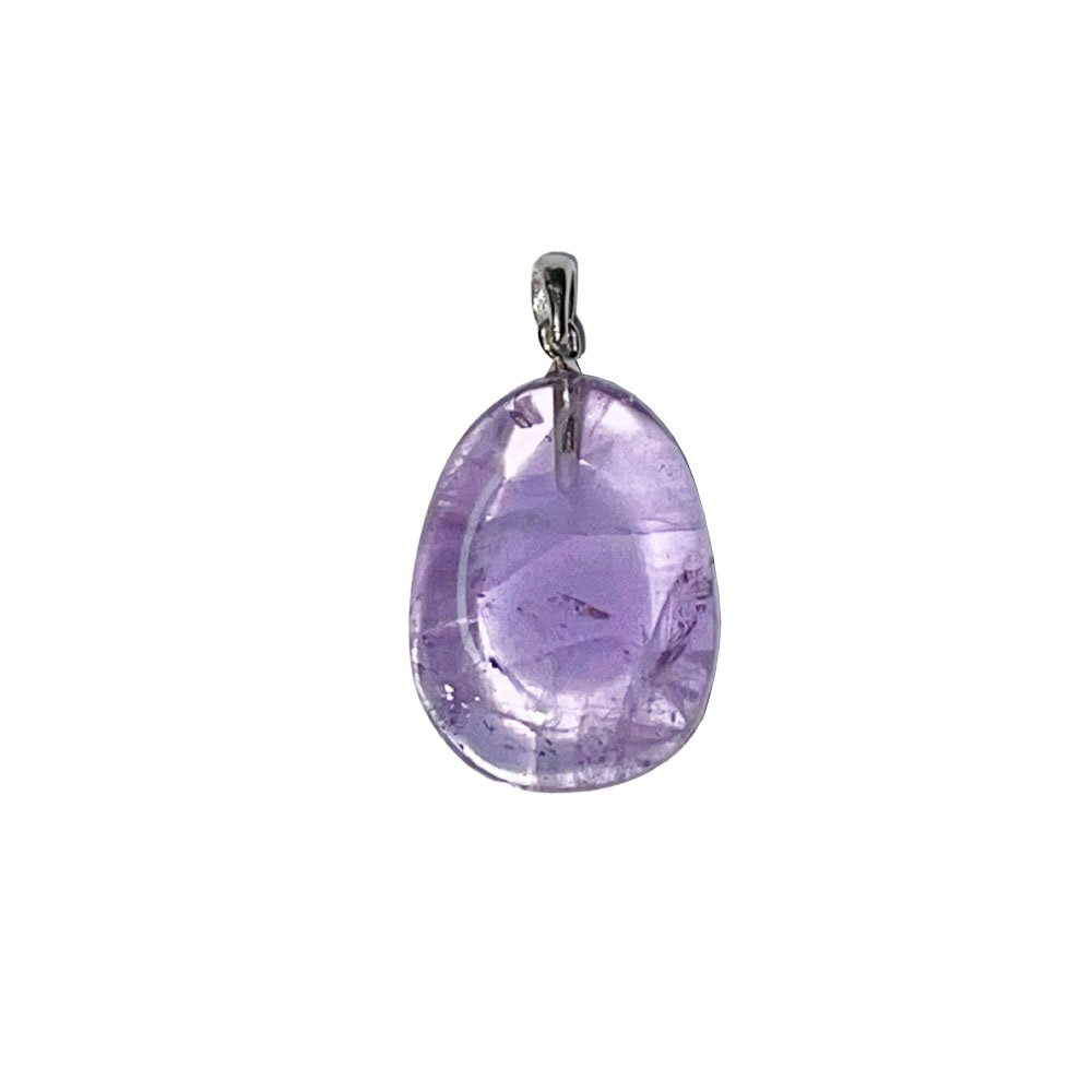 A sterling silver pendant set with a tumbled amethyst