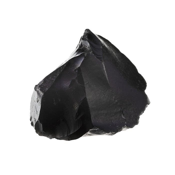 A glossy black obsidian stone with a glassy, reflective surface