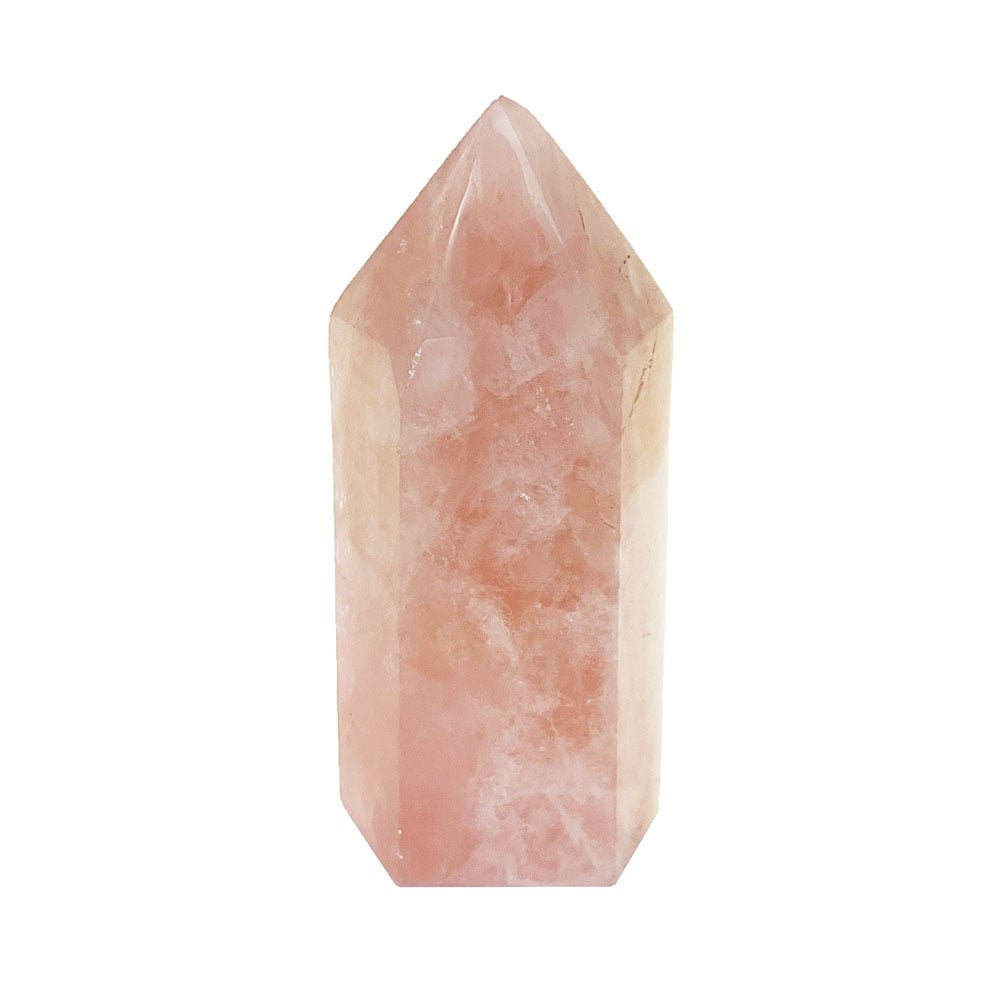 A polished rose quartz point