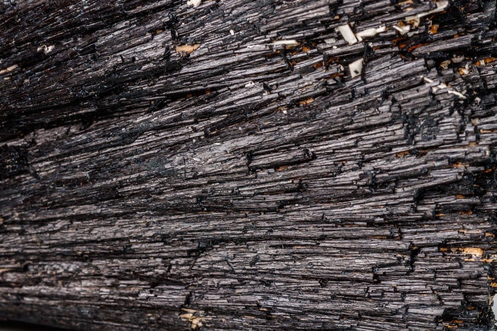 A natural black tourmaline crystal showing lengthwise striations