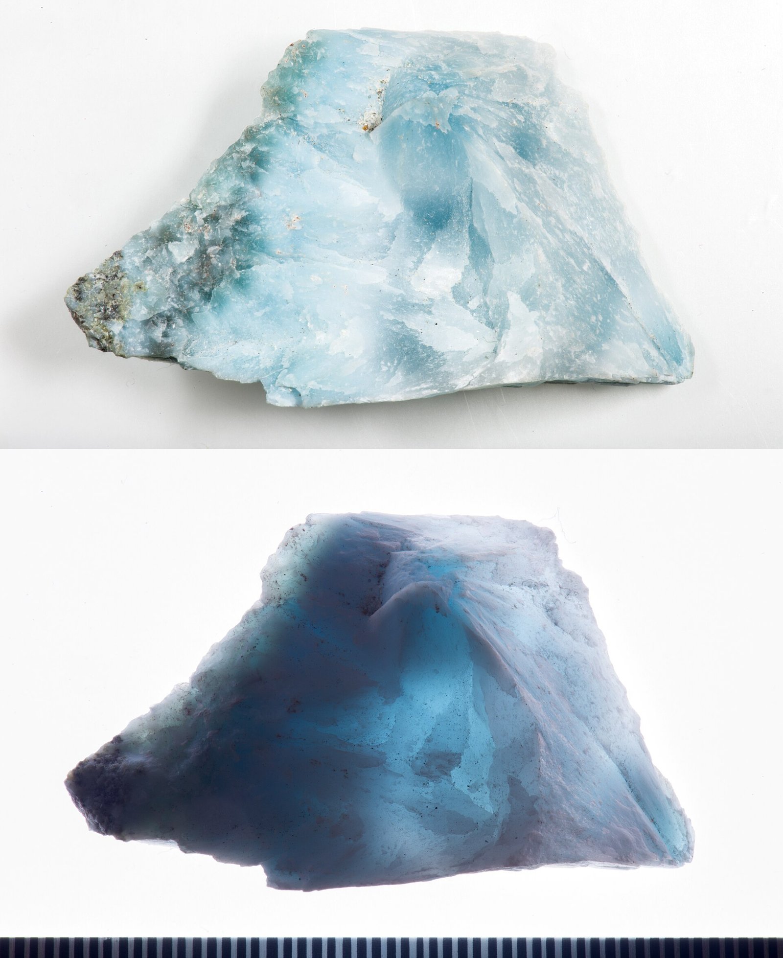 Polished larimar with sky-blue and white patterning