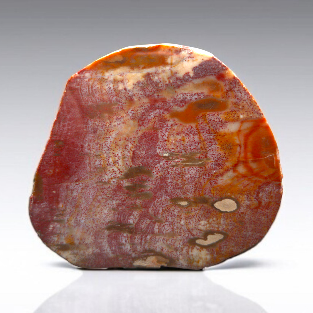 A polished brick-red jasper stone