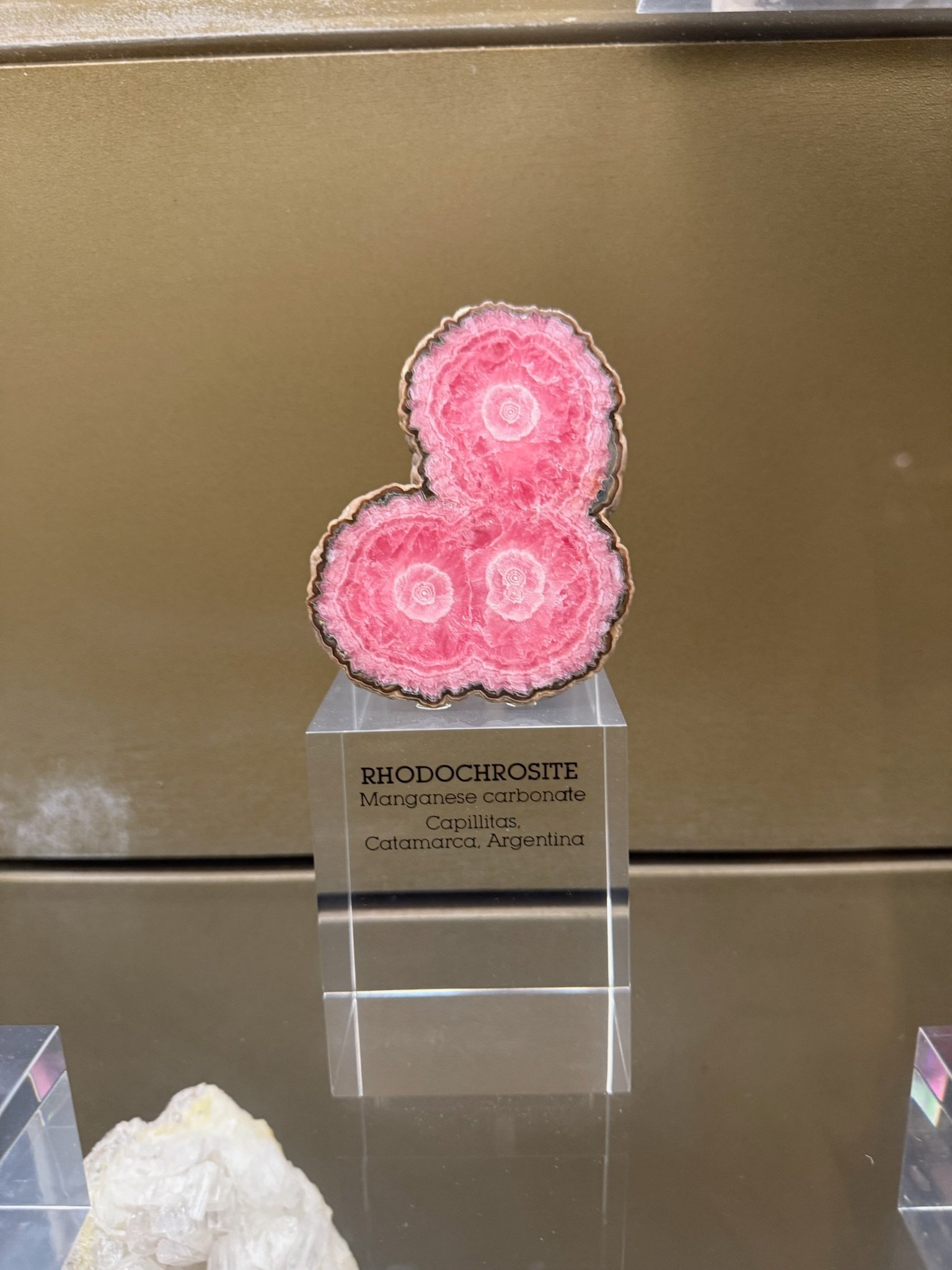 Pink banded rhodochrosite, manganese carbonate, from Argentina